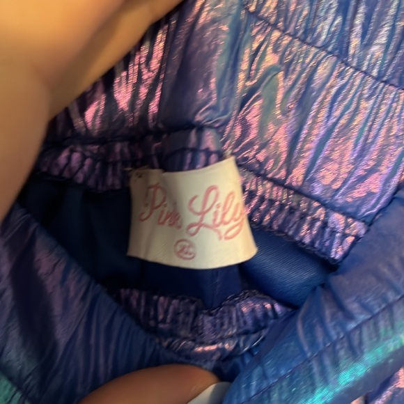 PINK LILY Iridescent Blue & Purple High Waist Lined Athletic Shorts - Picture 3 of 4